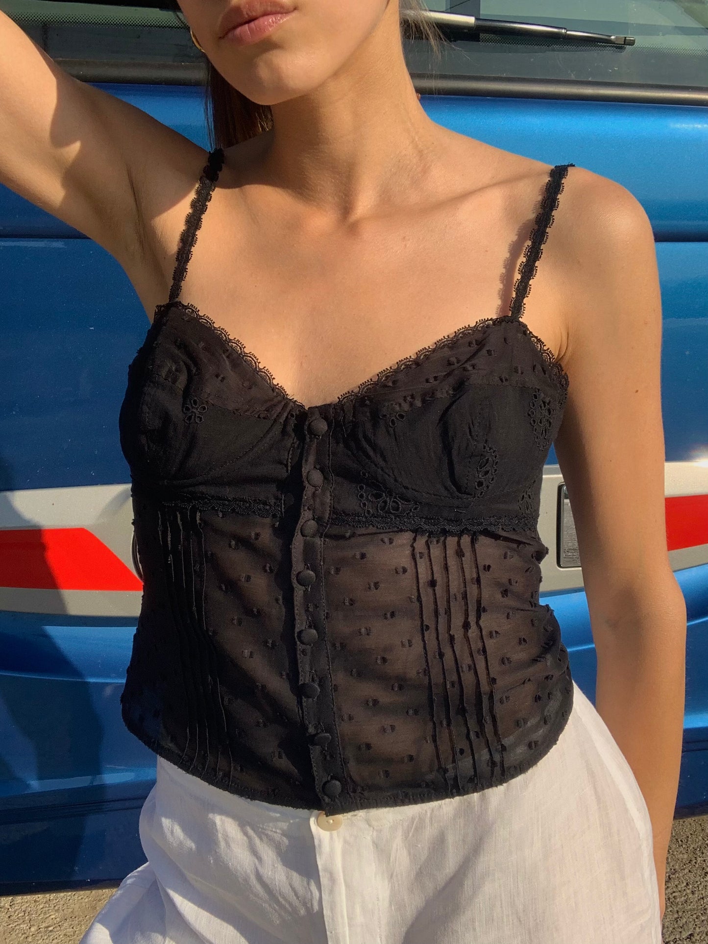 See-through lace corset