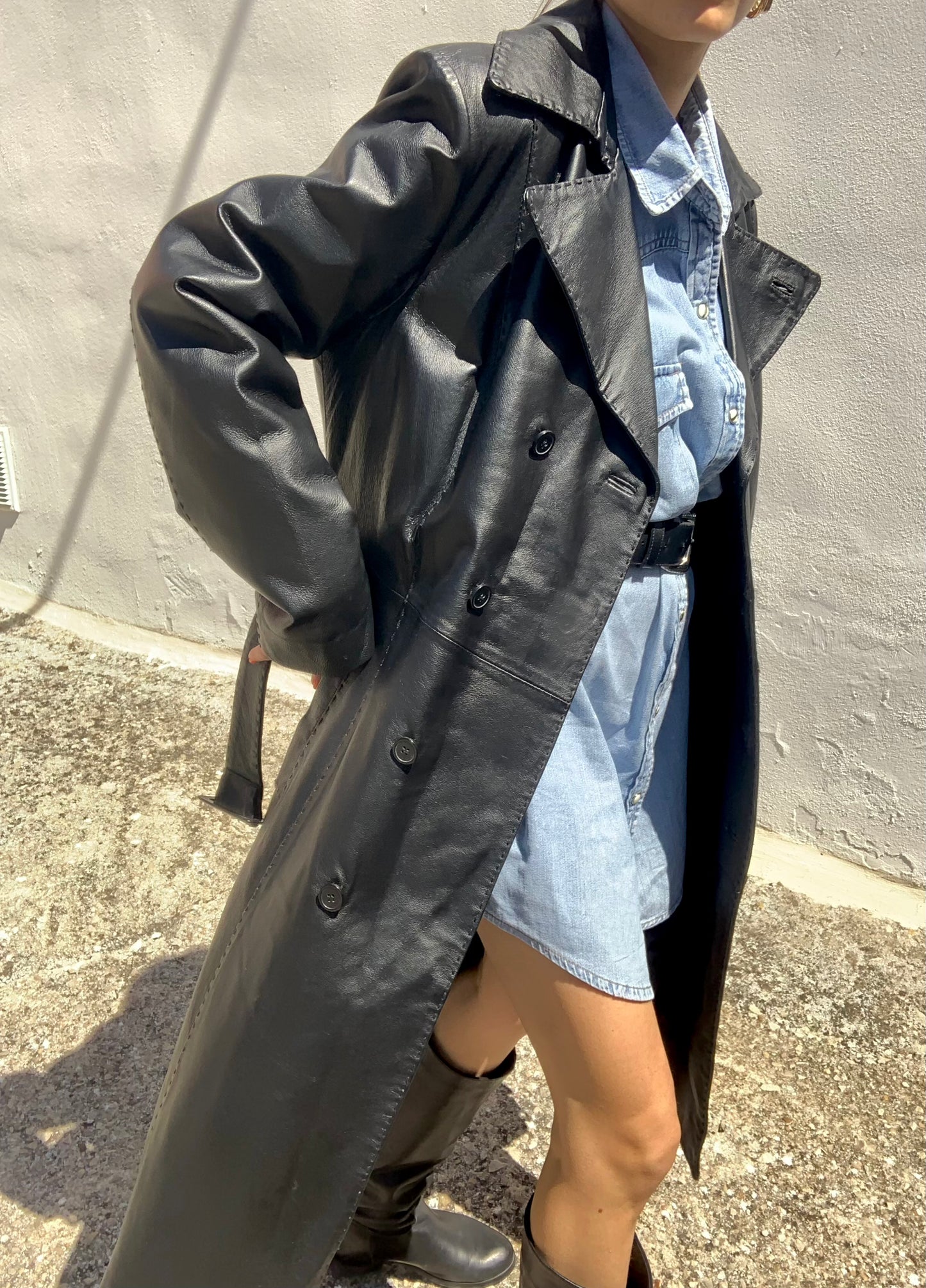 Vintage double-breasted leather trench coat