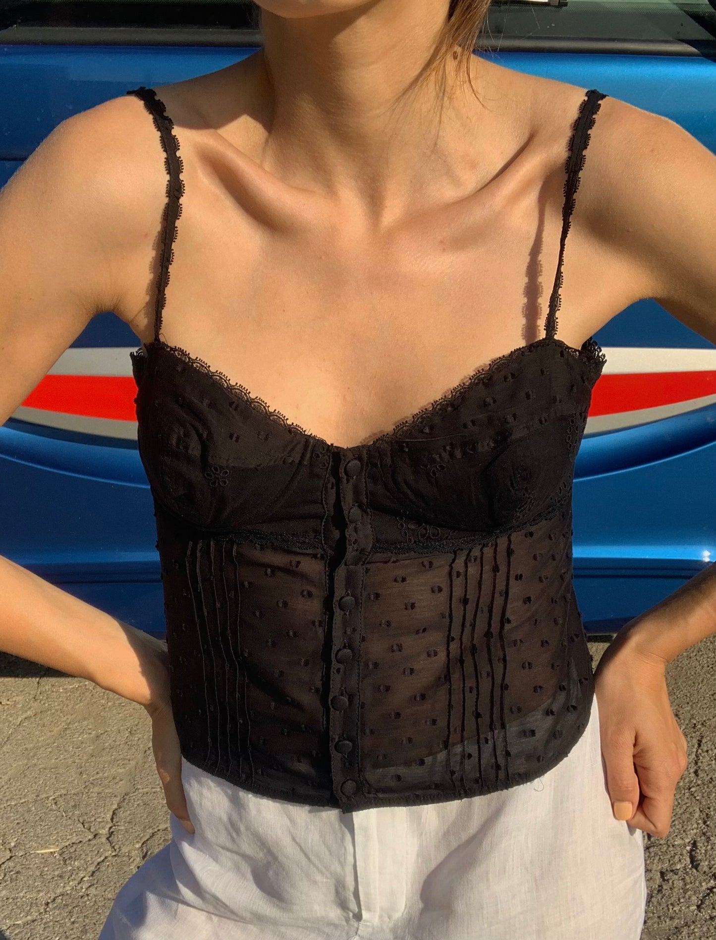 See-through lace corset