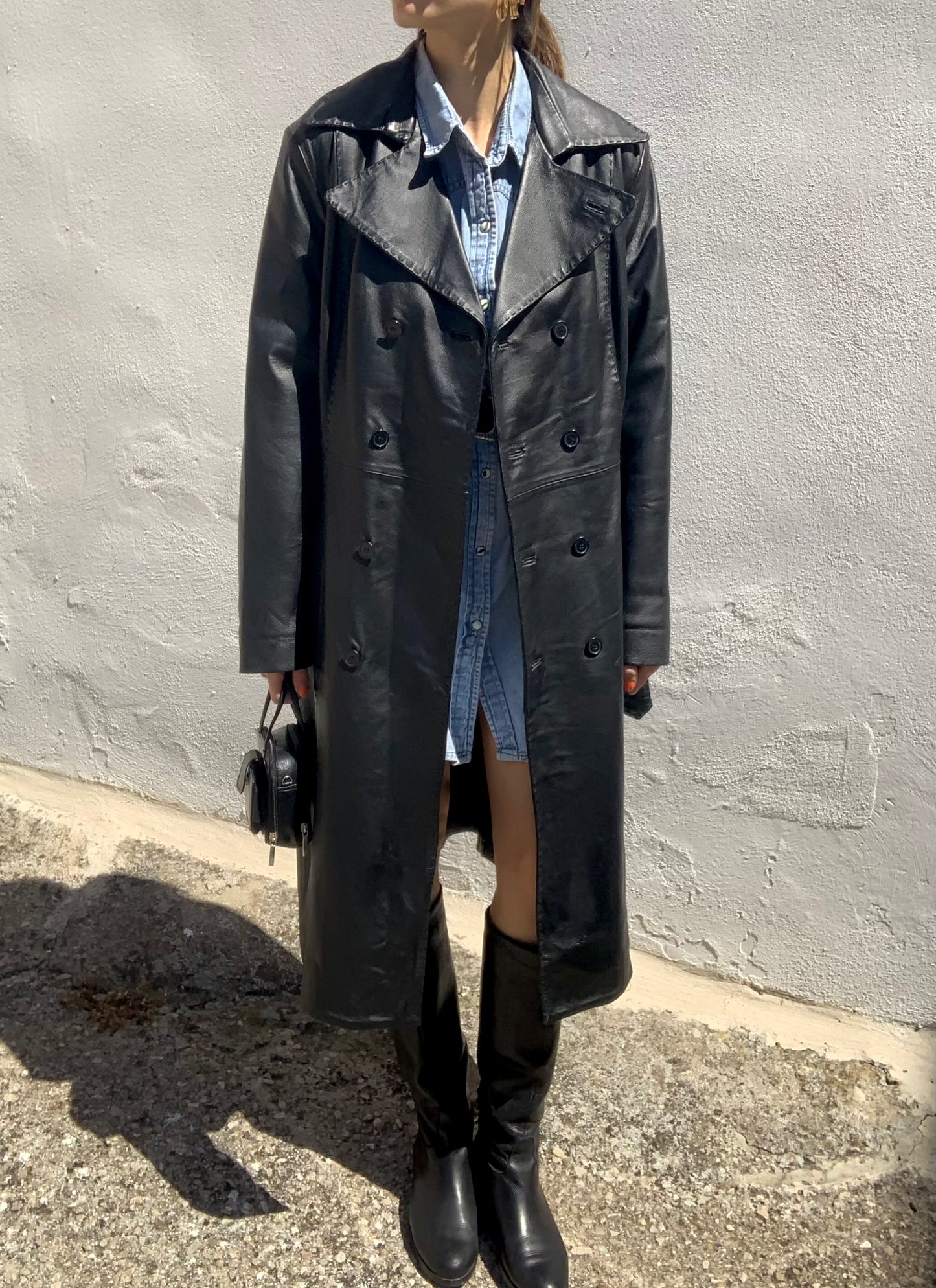 Vintage double-breasted leather trench coat
