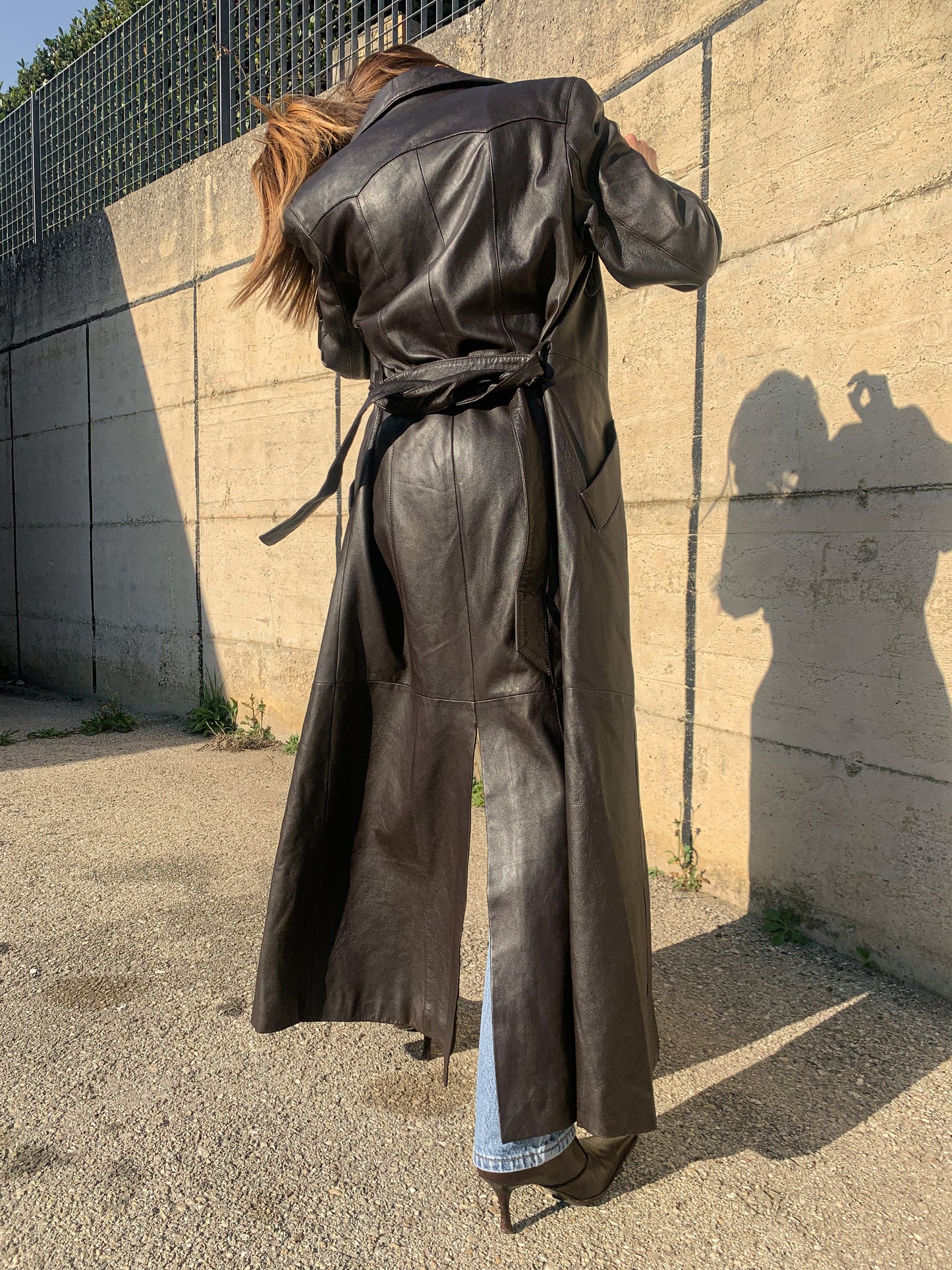 Vintage extra long leather trench coat