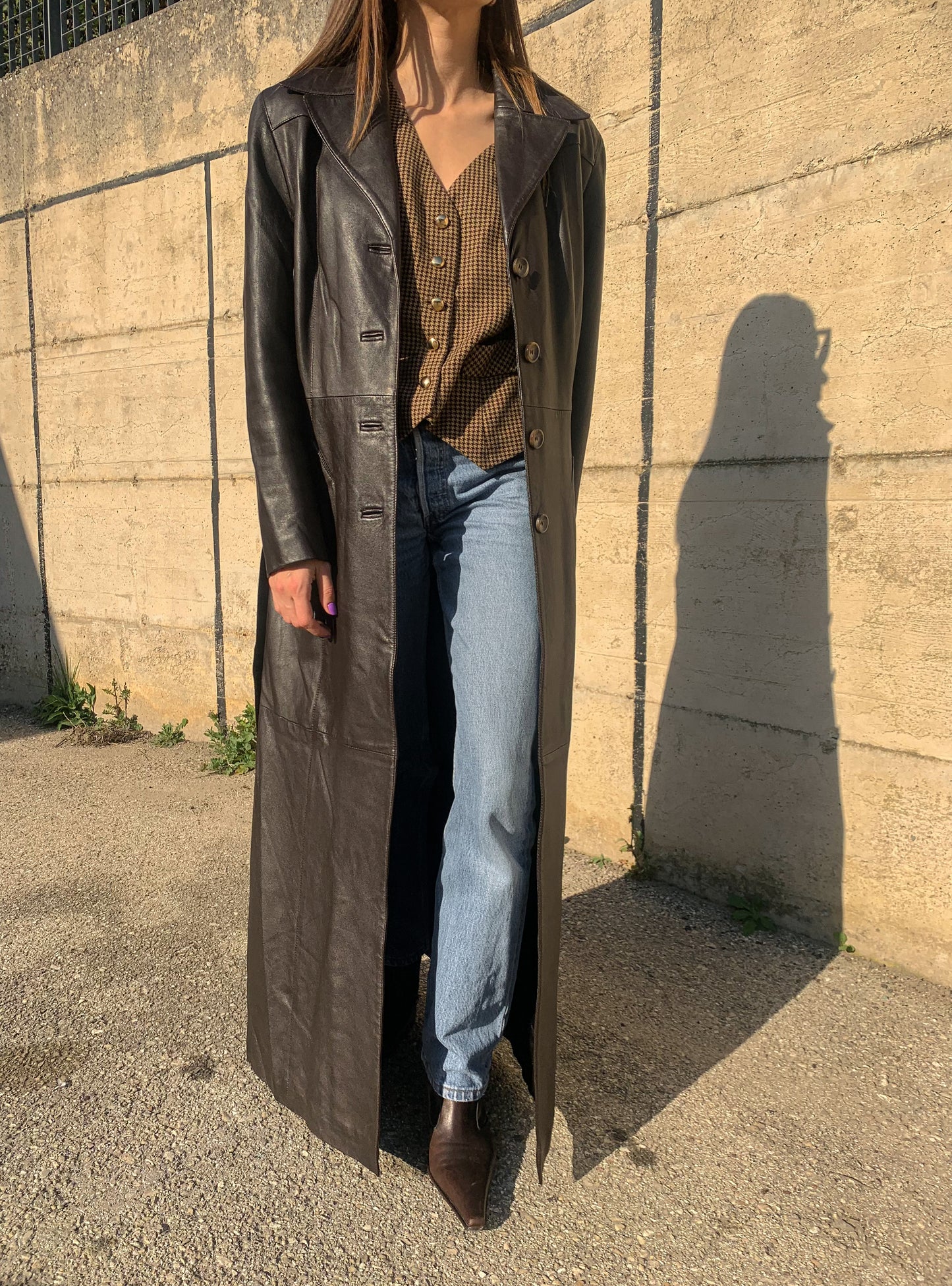 Vintage extra long leather trench coat