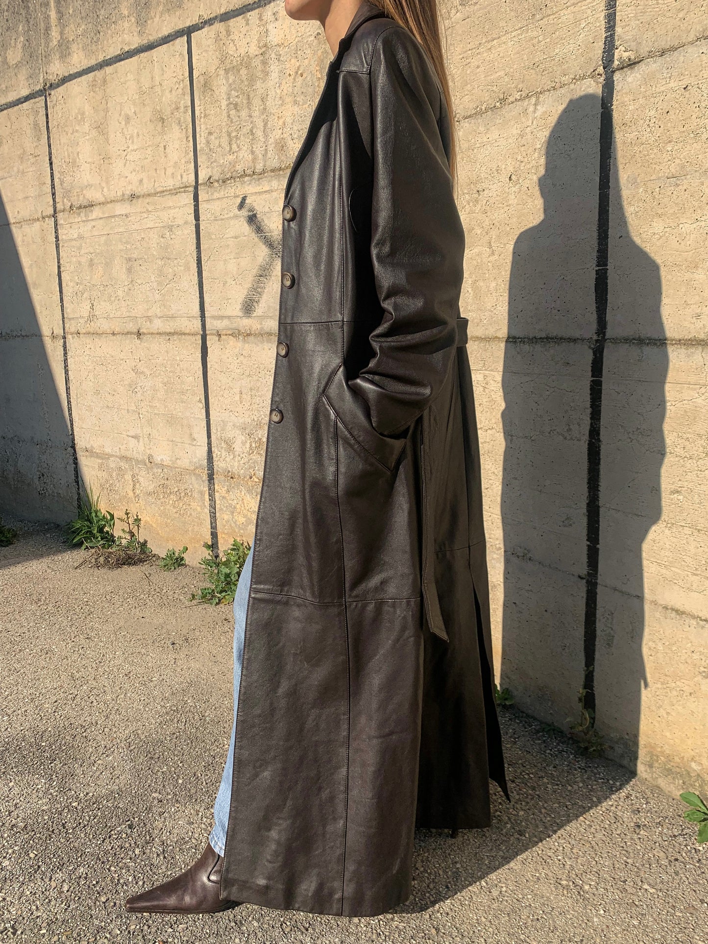 Vintage extra long leather trench coat