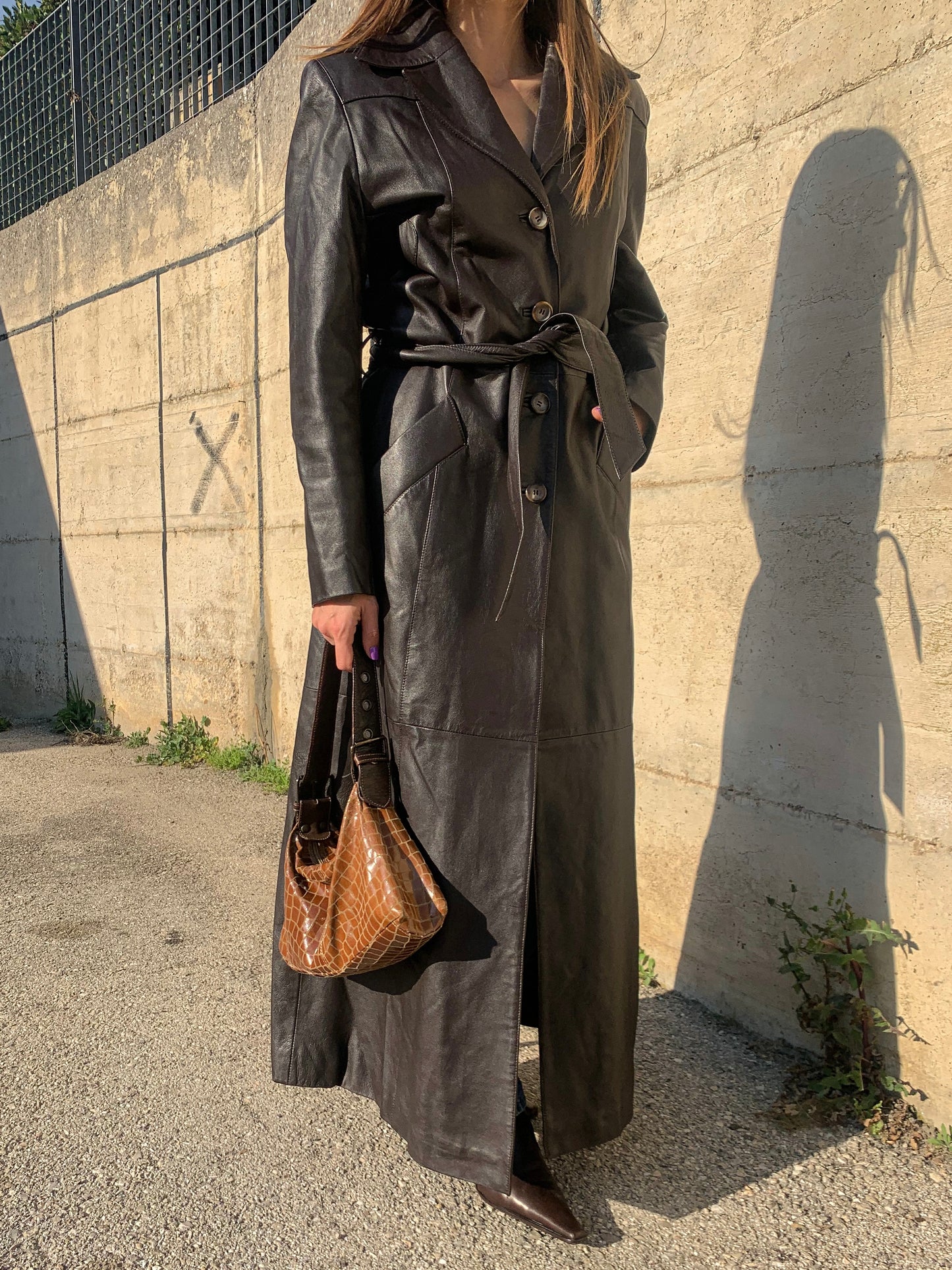 Vintage extra long leather trench coat