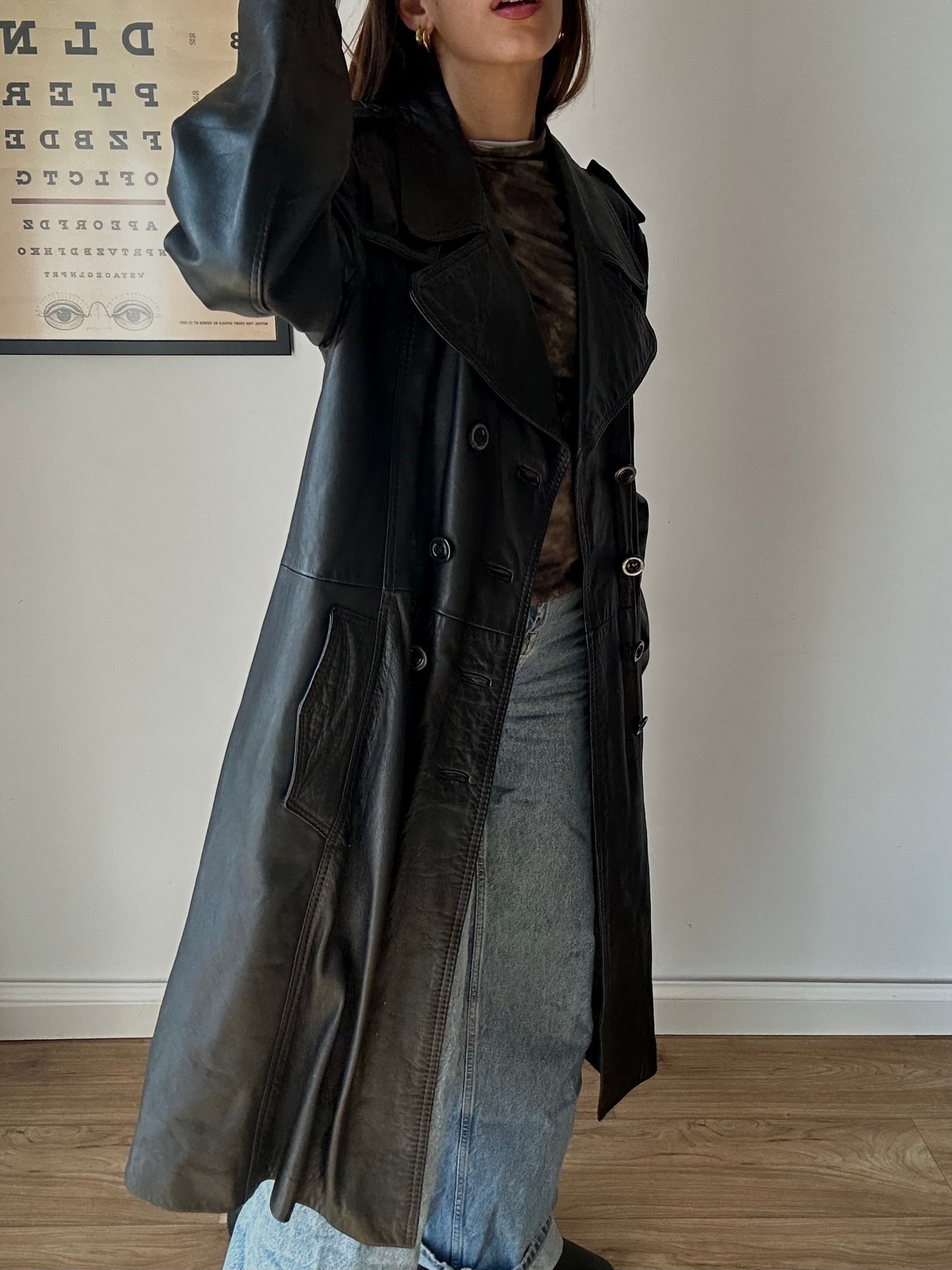 Leather maxi trench coat