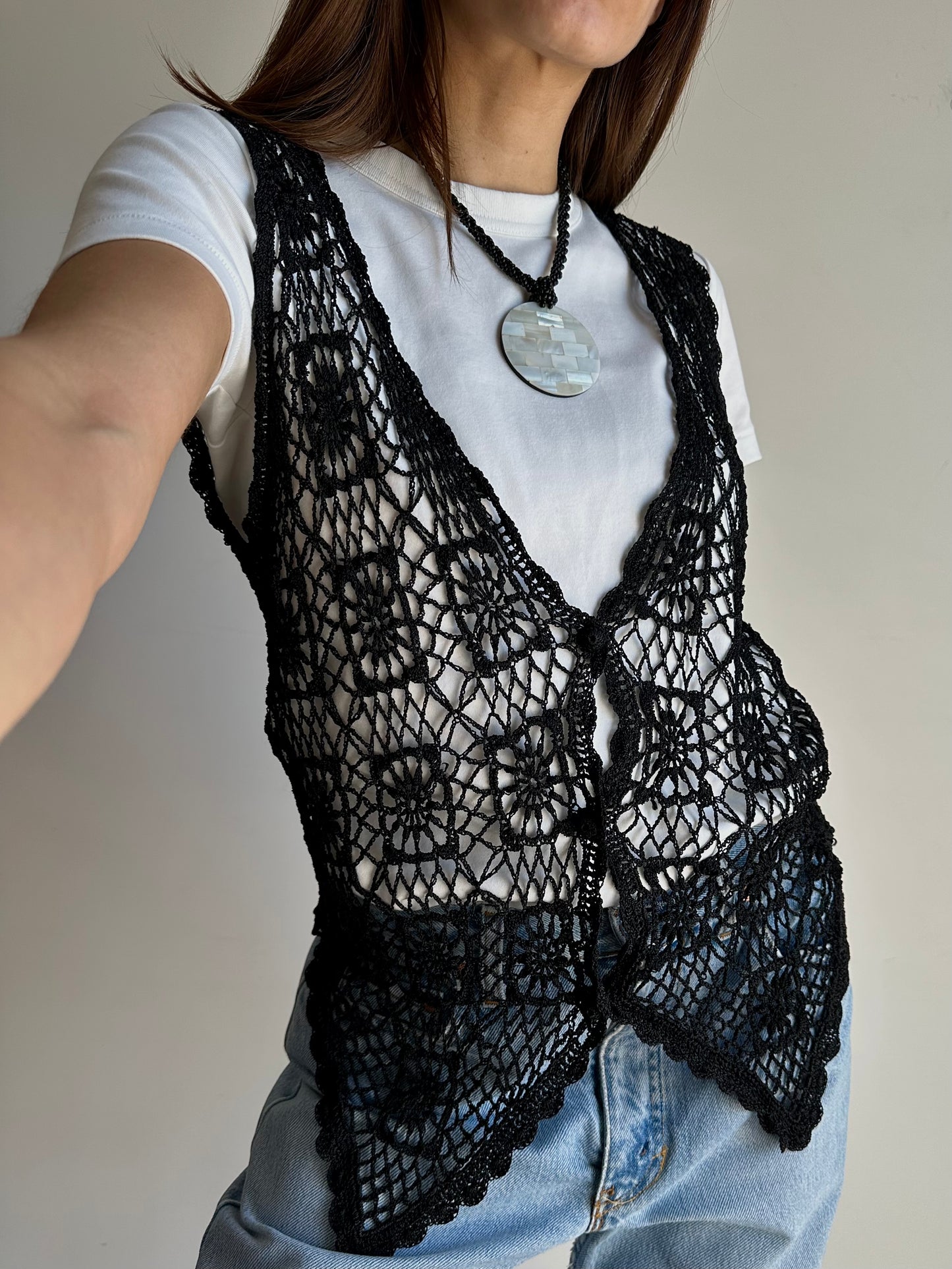 Crochet black vest