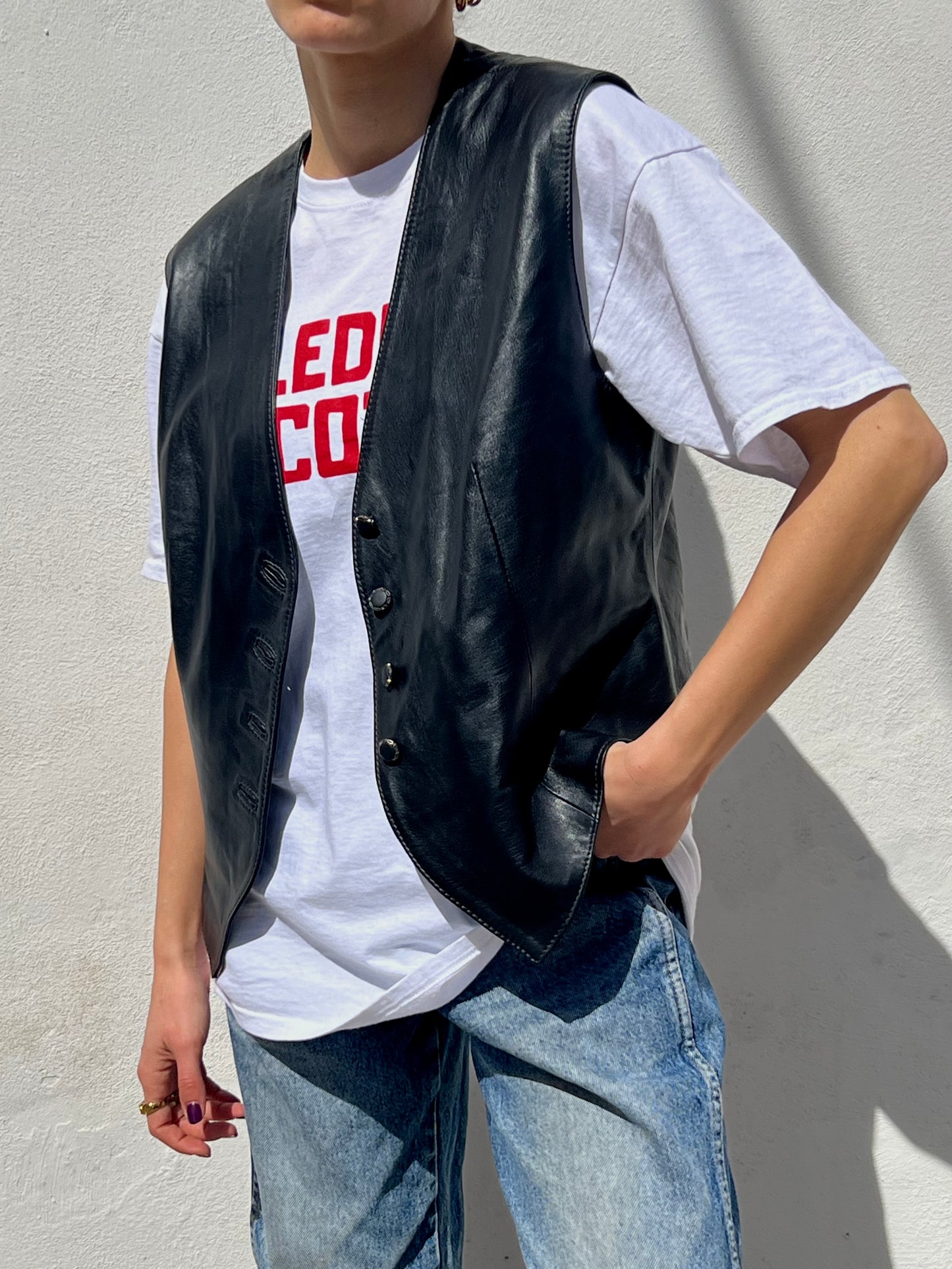 Vintage black leather vest