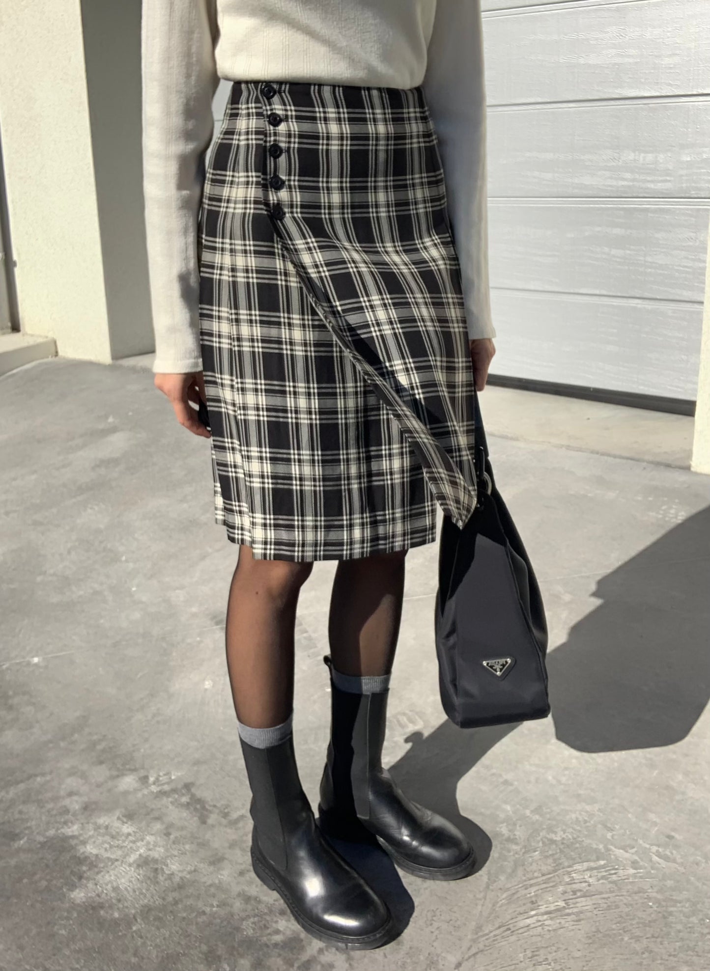 Vintage tweed pleated skirt