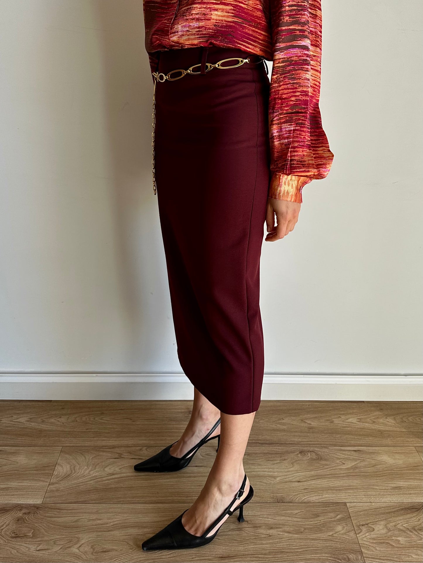 Burgundy midi skirt