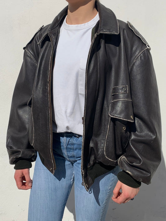 Vintage distressed leather bomber