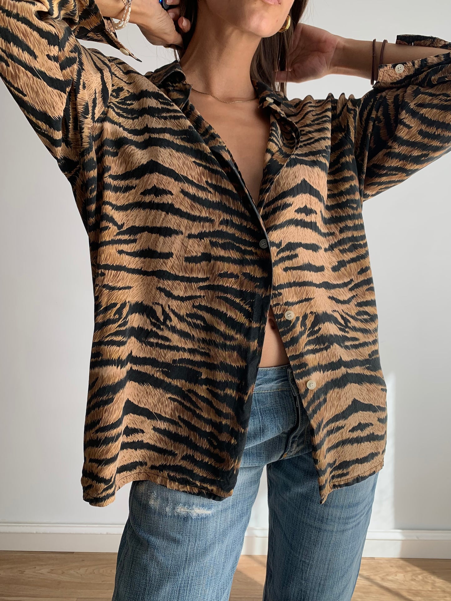 Pure silk tiger shirt