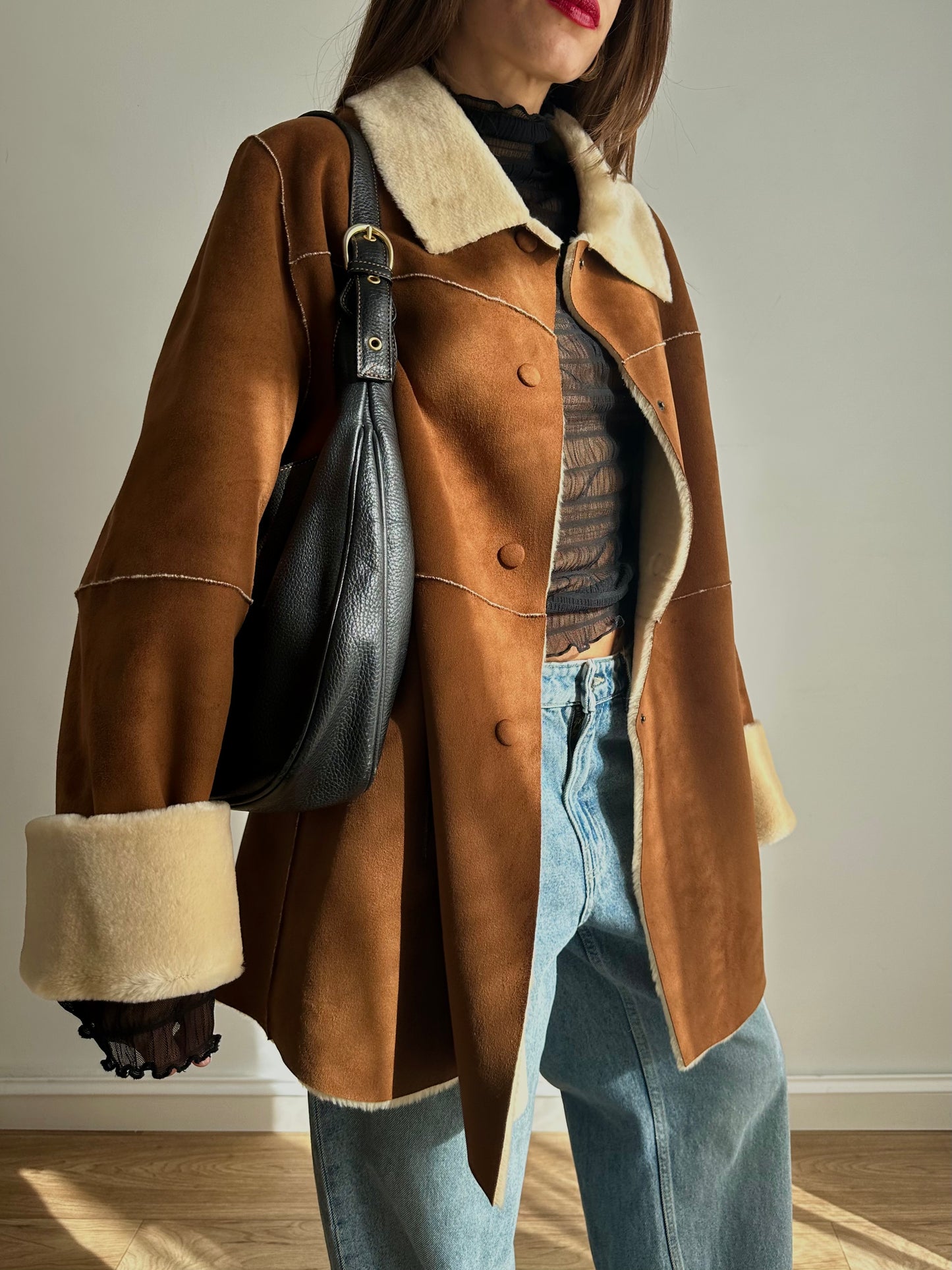 Faux fur camel shearling