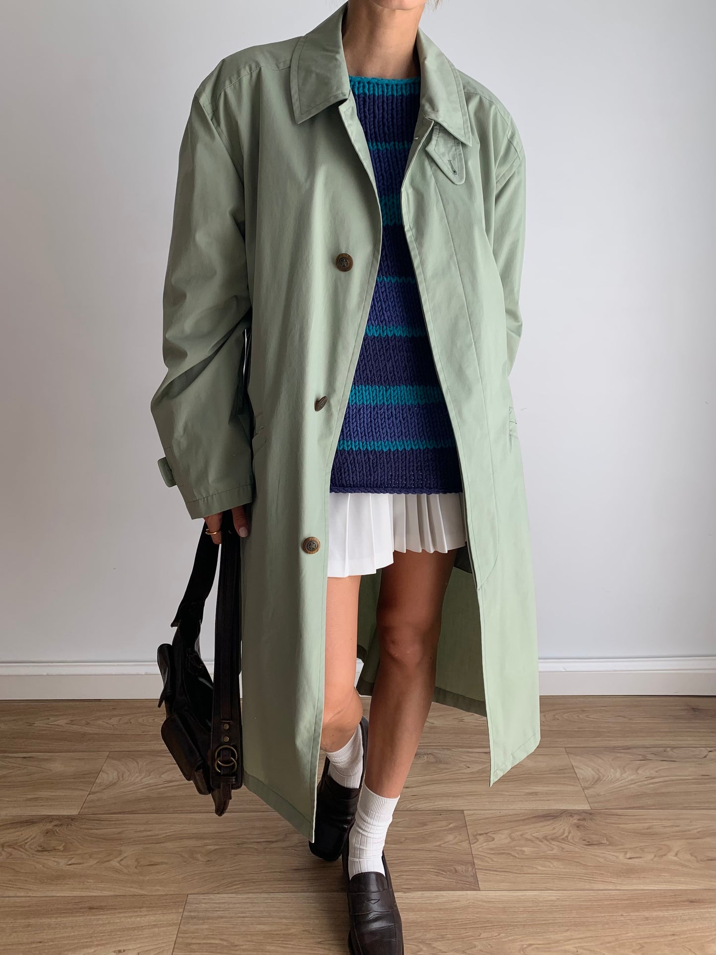 Mint green trench coat
