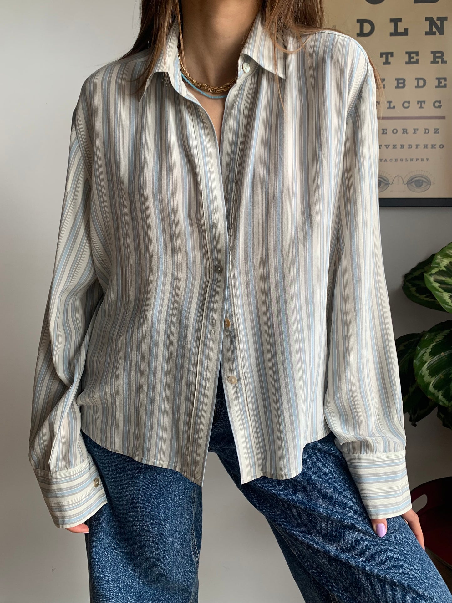 Striped pure silk shirt