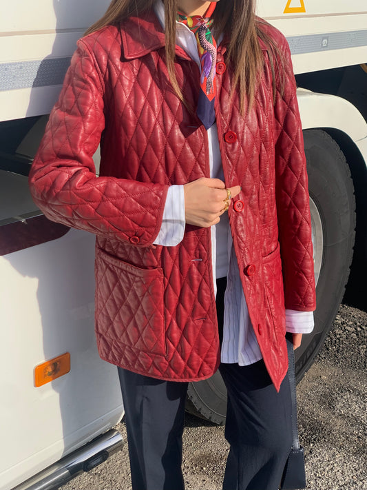 Genuine leather quilted jacket