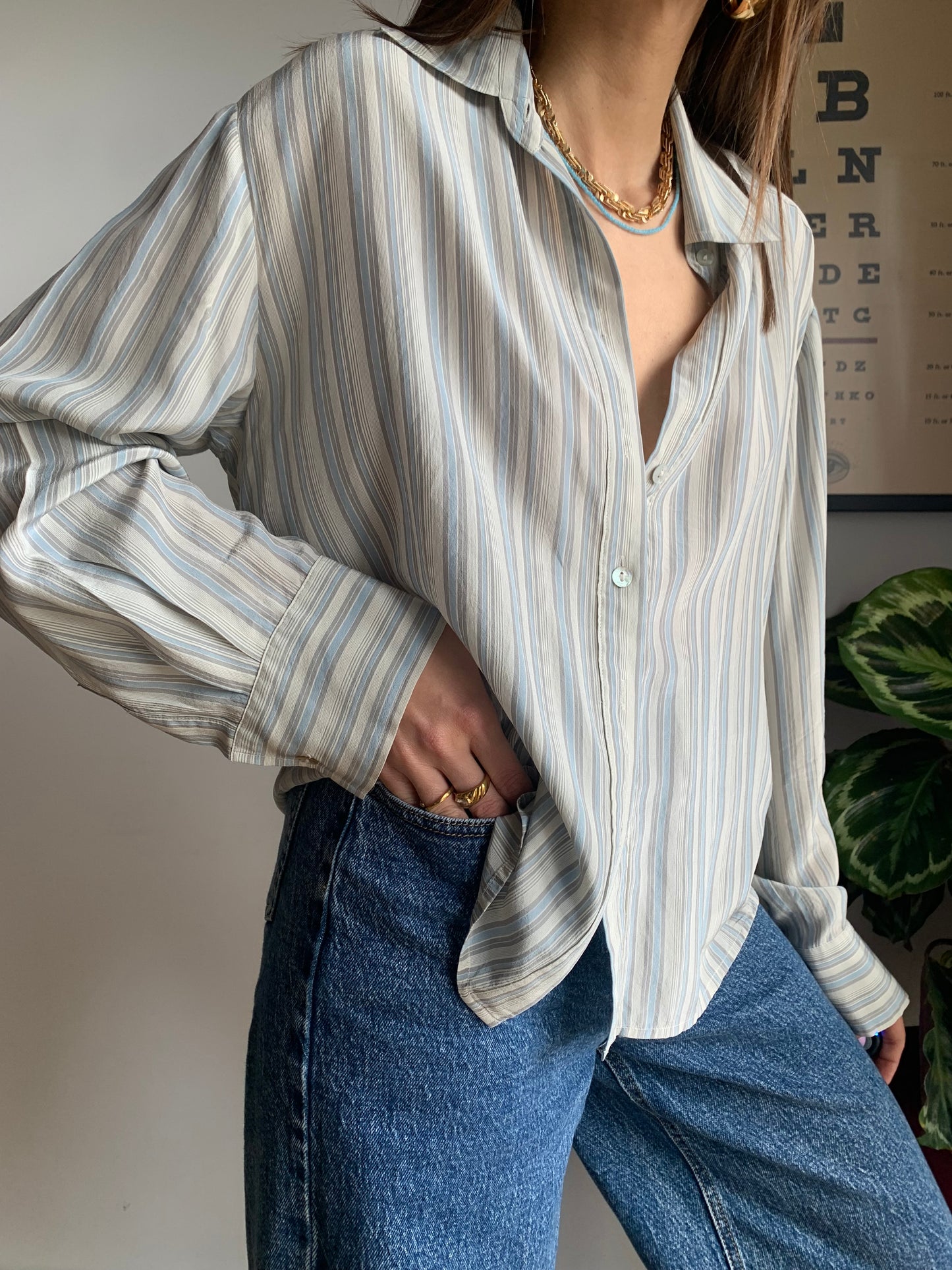 Striped pure silk shirt
