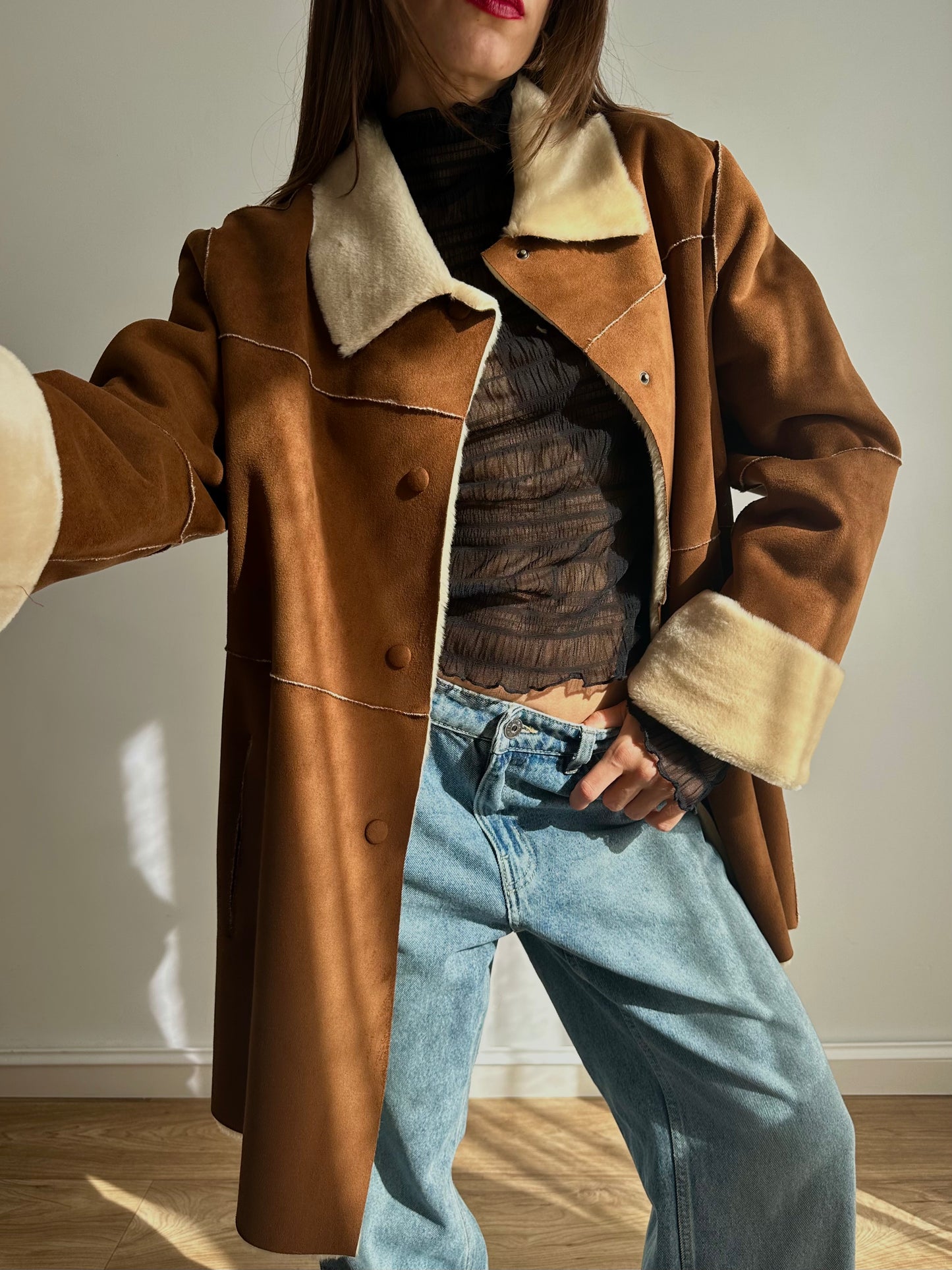 Faux fur camel shearling
