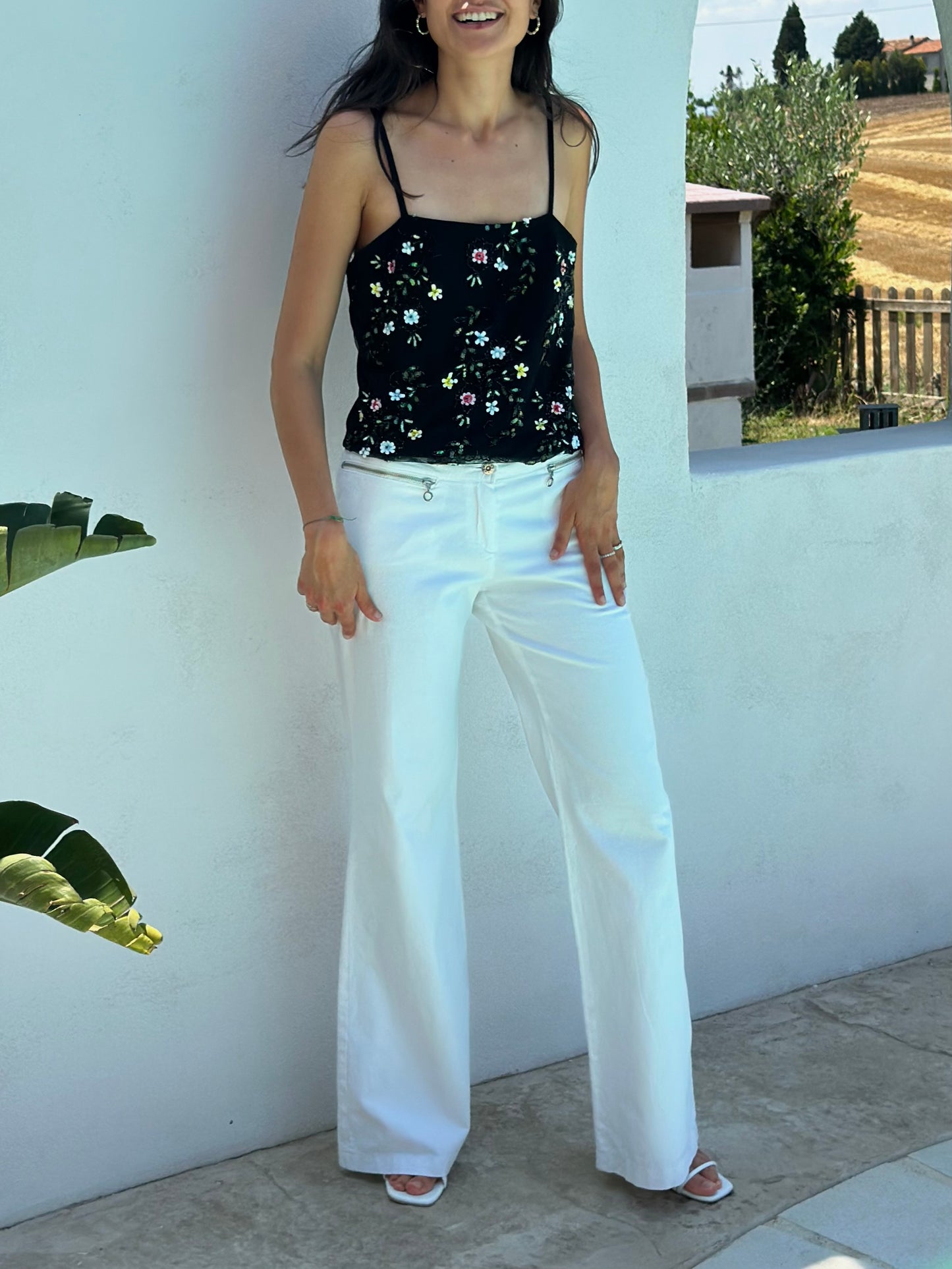 White flared pant