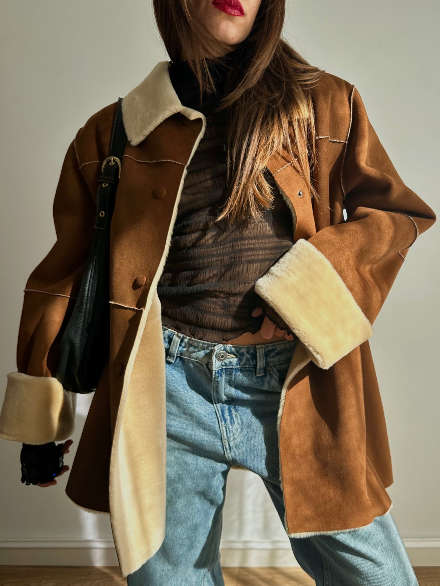 Faux fur camel shearling