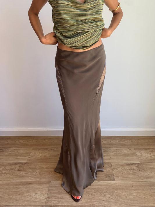 Taupe pure silk skirt