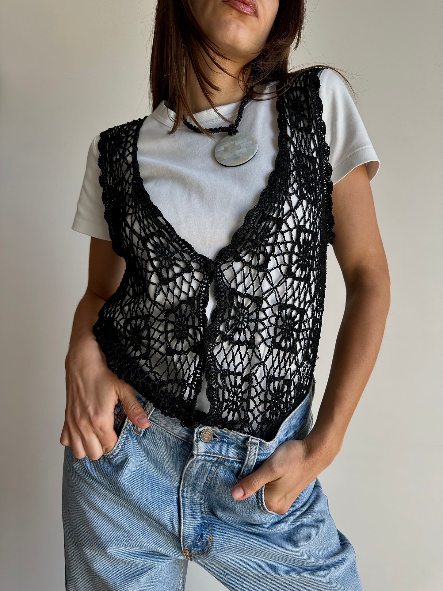 Crochet black vest
