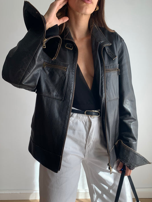 Distressed leather jacket