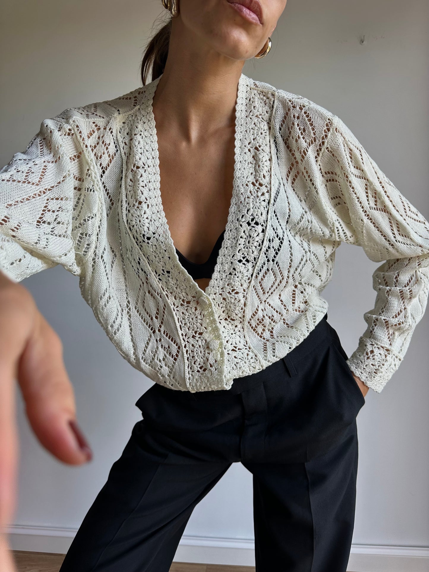 V-neck crochet cardigan