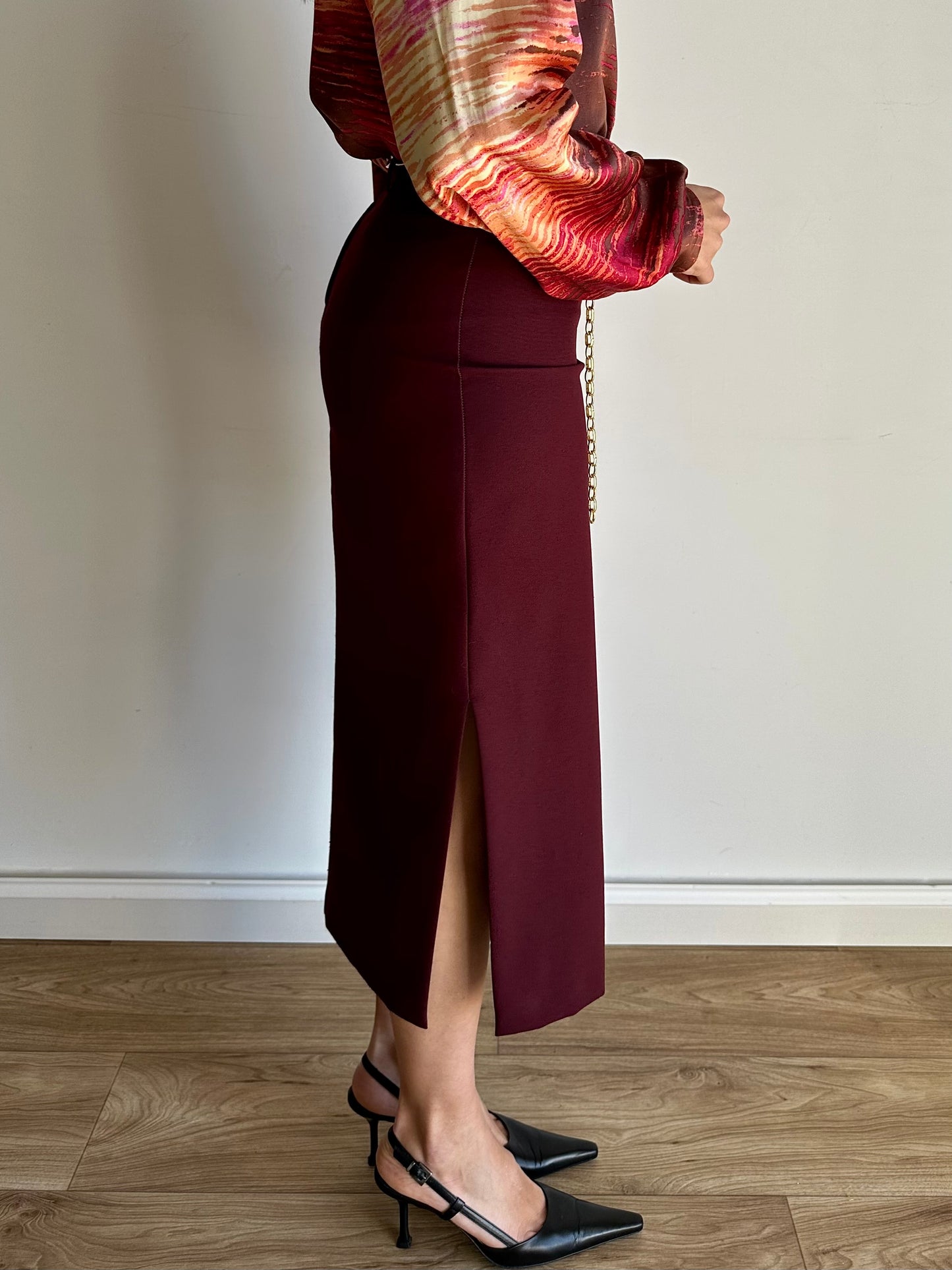 Burgundy midi skirt