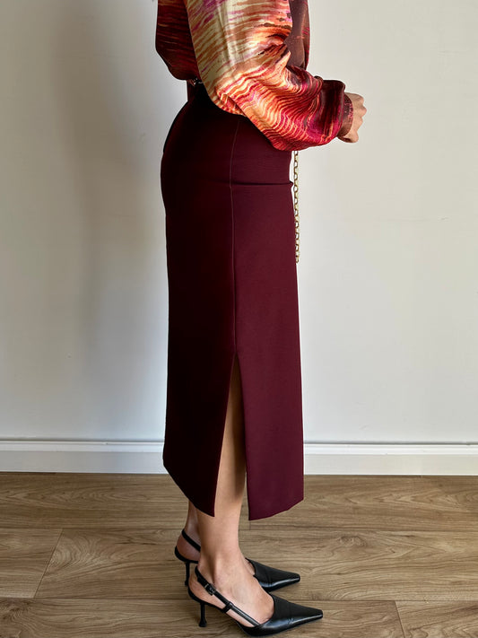 Burgundy midi skirt