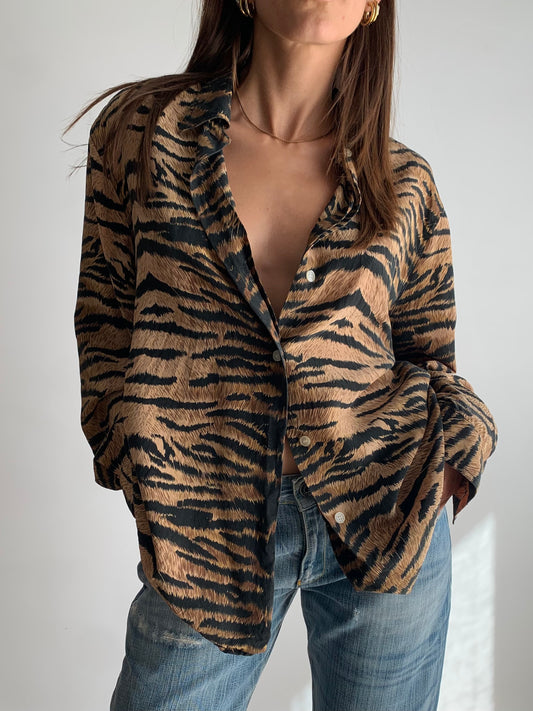 Pure silk tiger shirt