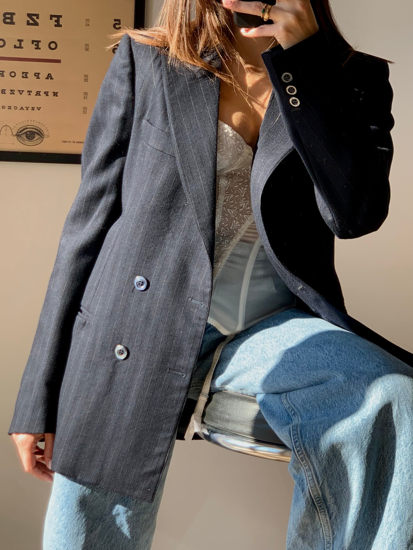 Gessato fitted blazer