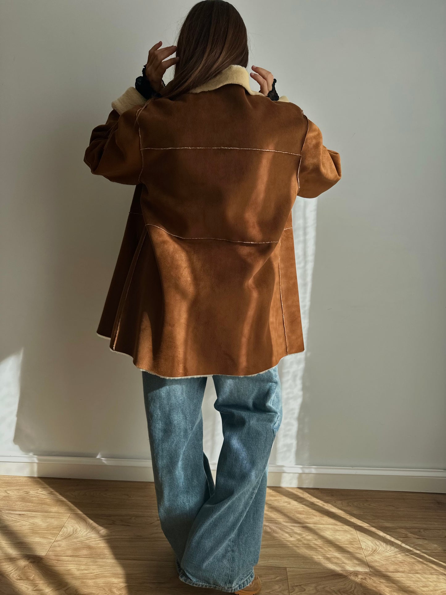 Faux fur camel shearling