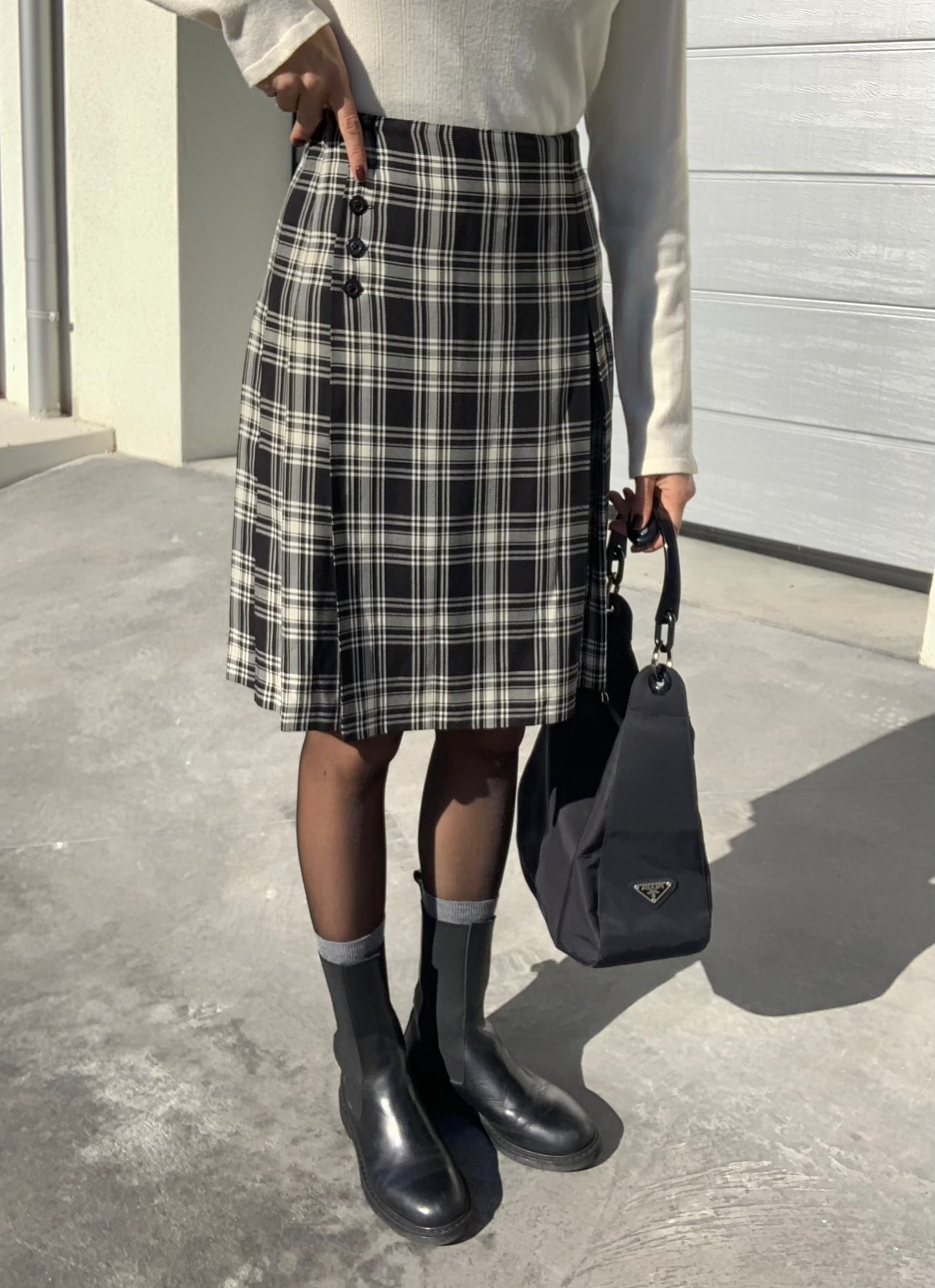 Vintage tweed pleated skirt