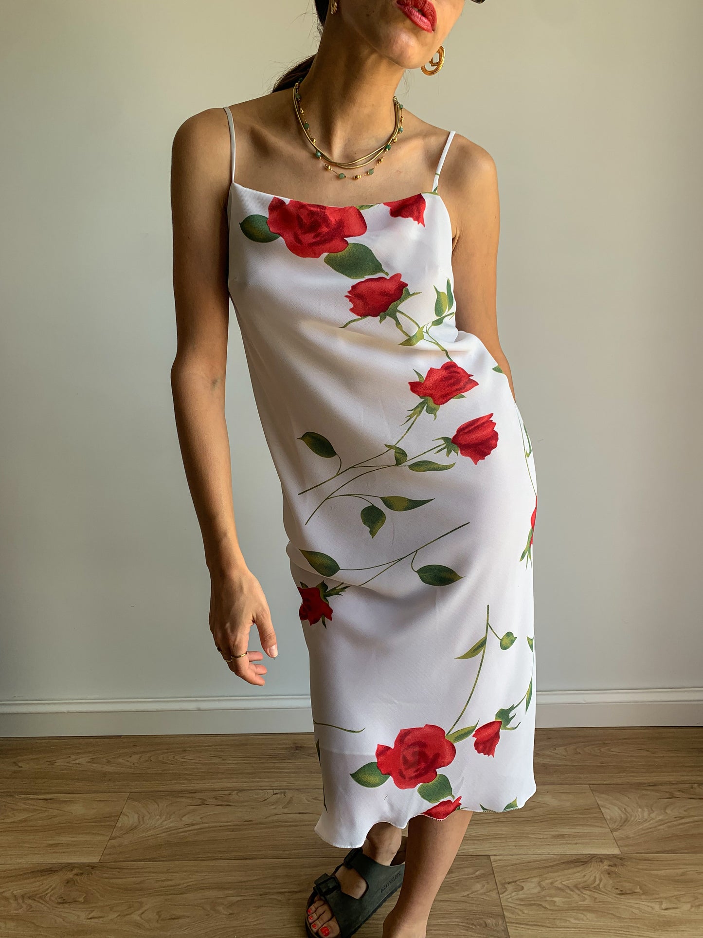 Red roses print dress