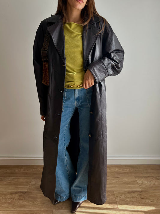 Choco leather xlong coat