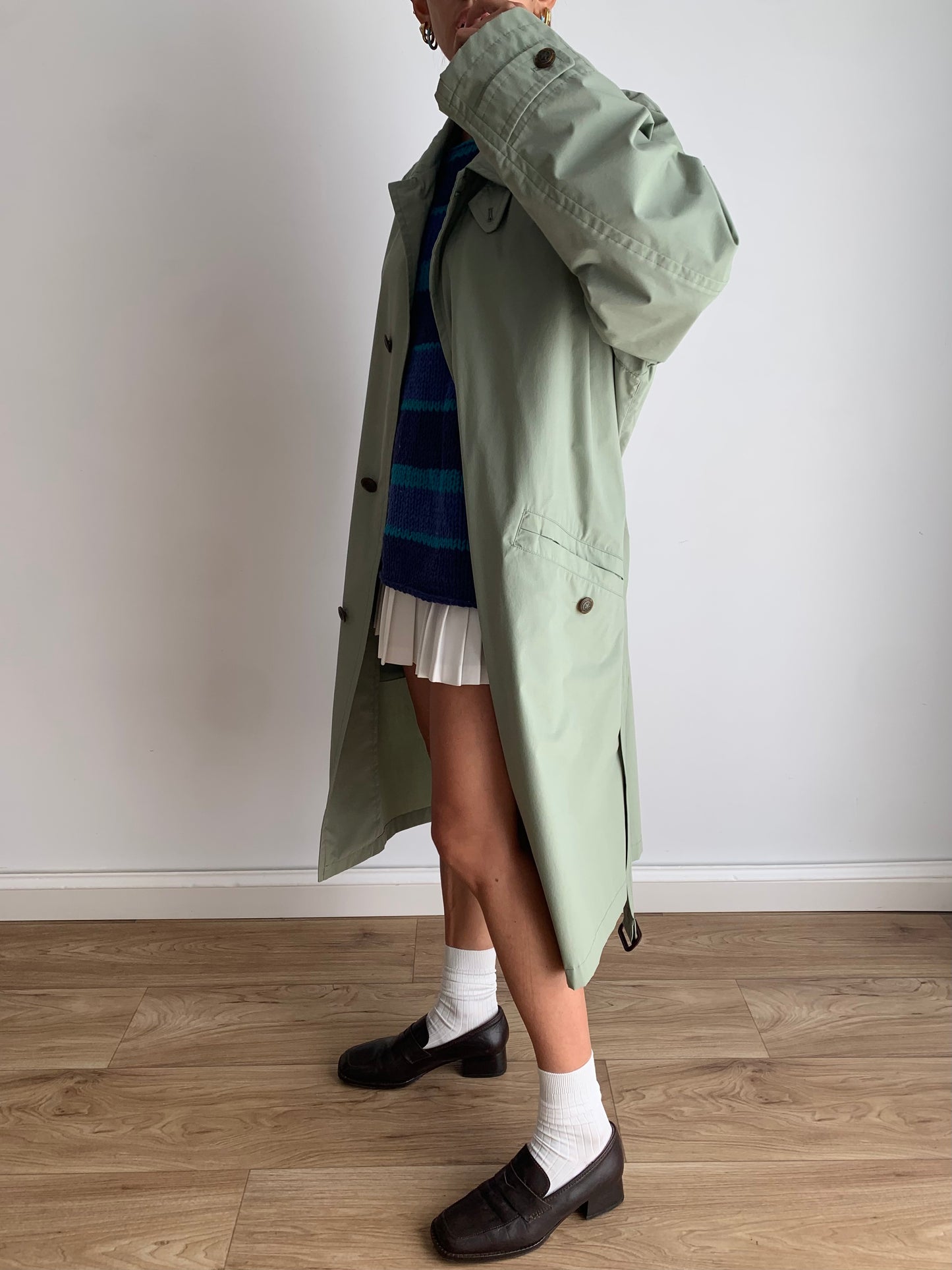 Mint green trench coat