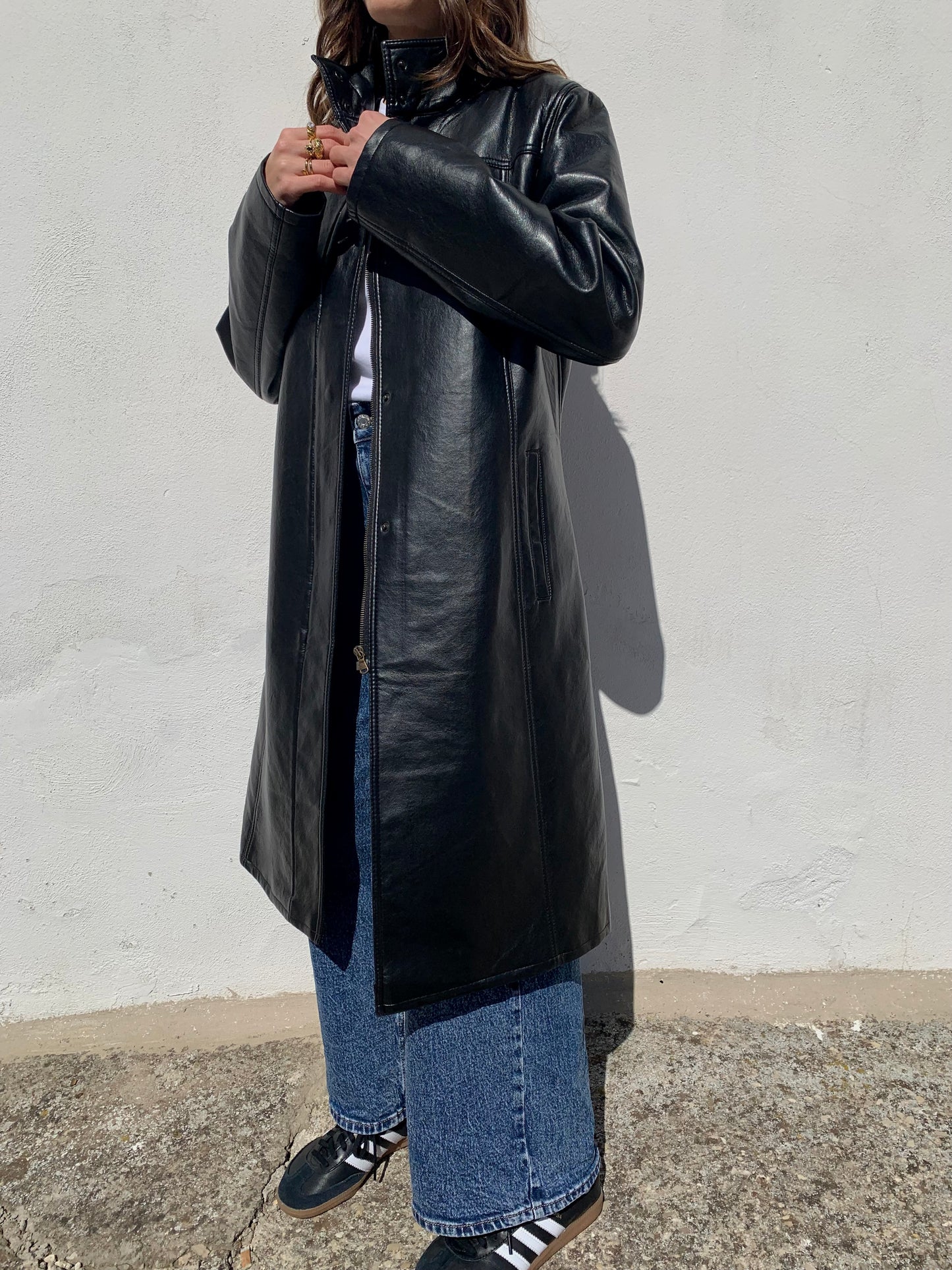 Vintage genuine leather long jacket