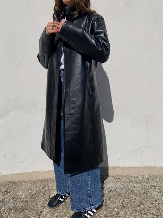 Vintage genuine leather long jacket