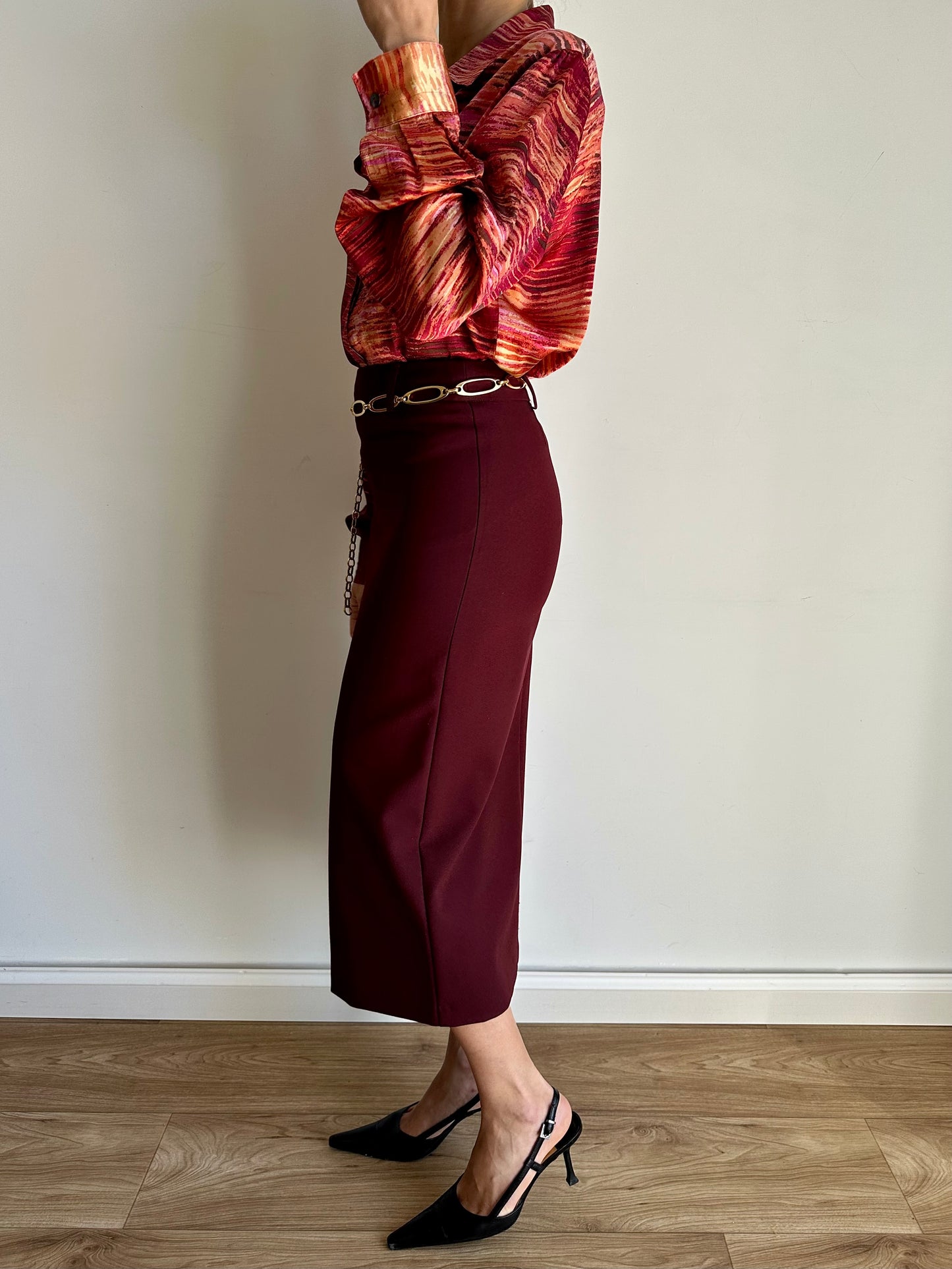Burgundy midi skirt