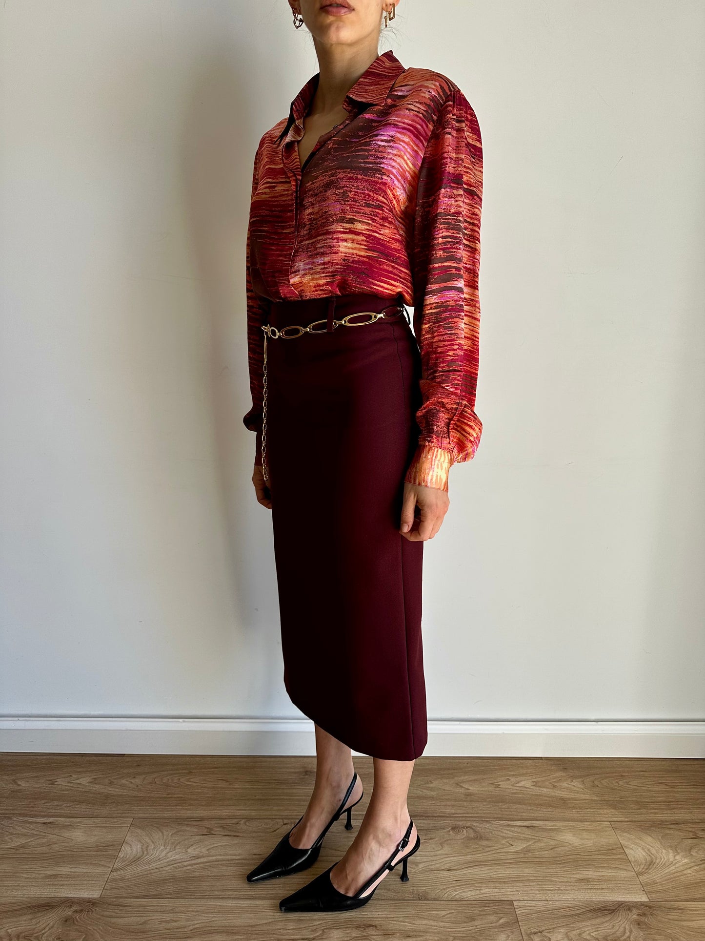 Burgundy midi skirt