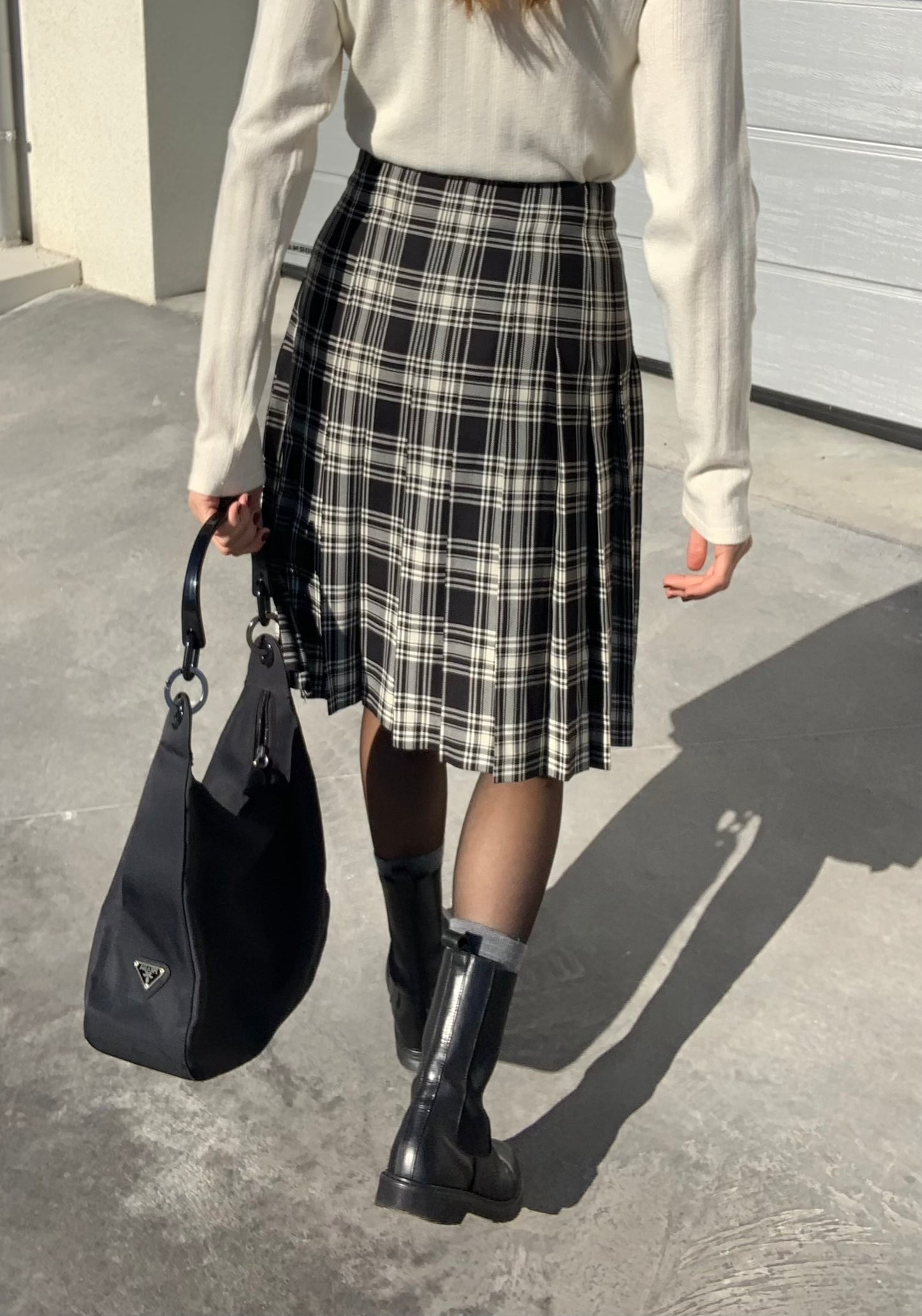 Vintage tweed pleated skirt