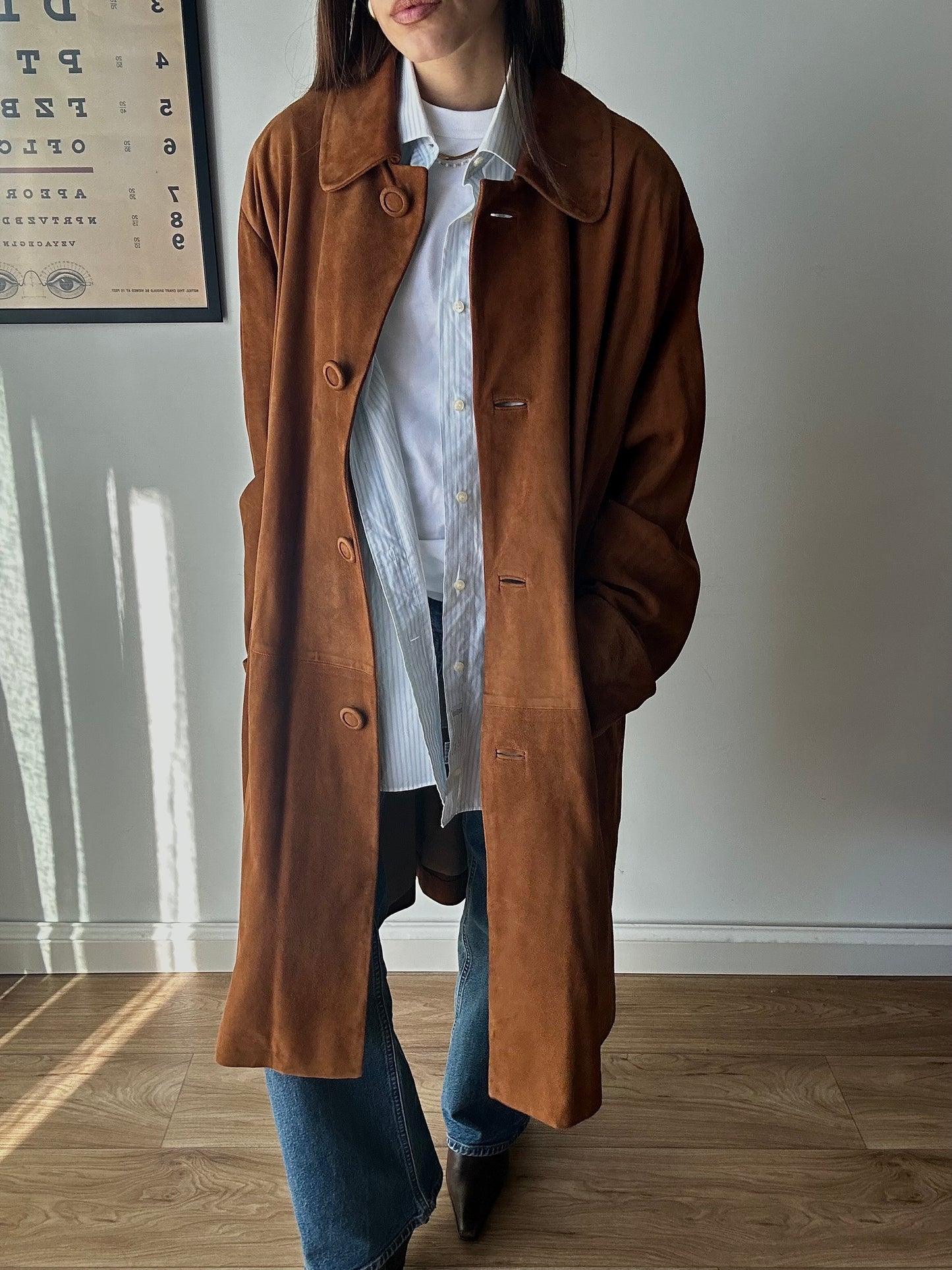 Suede maxi coat