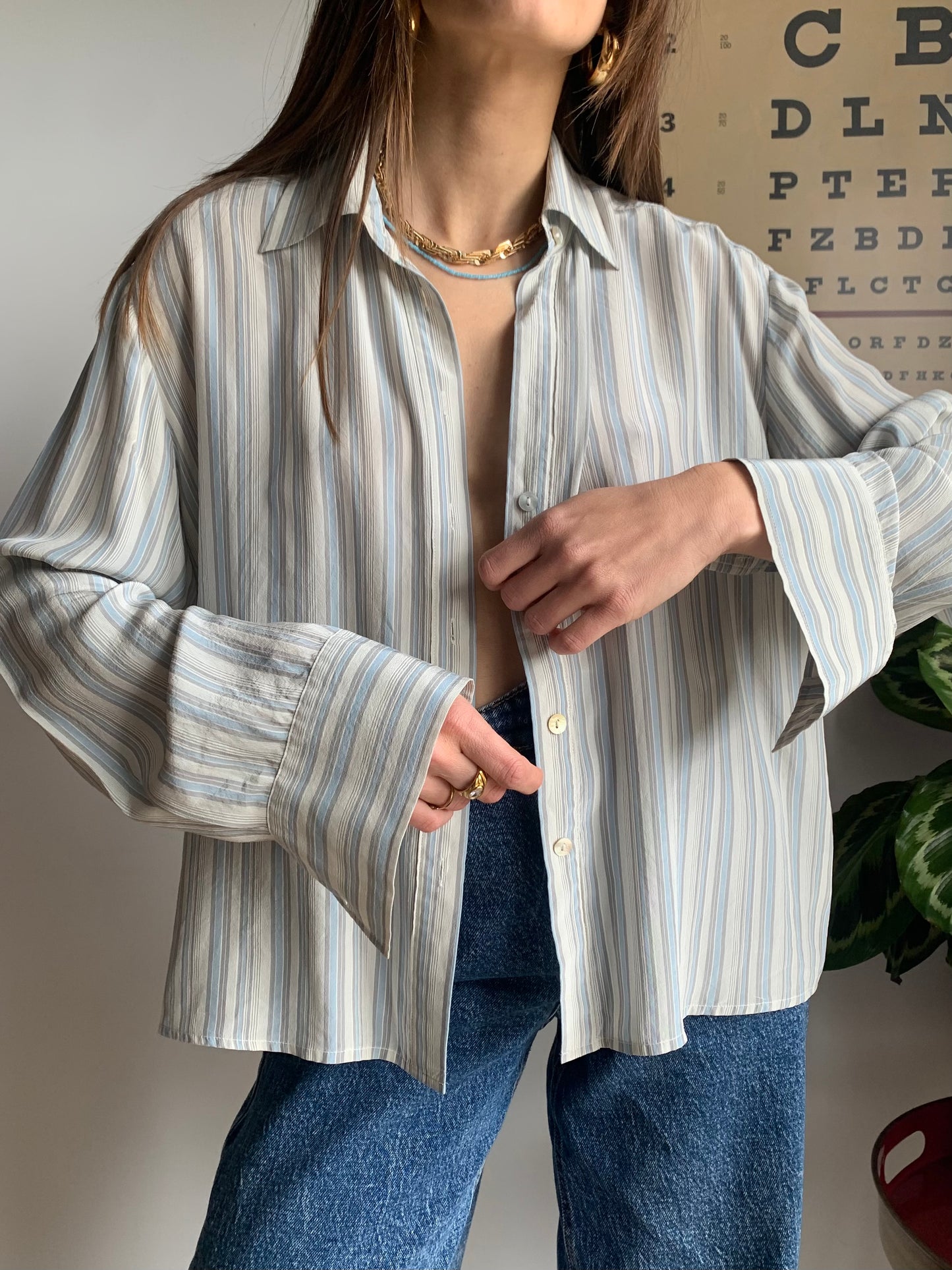Striped pure silk shirt
