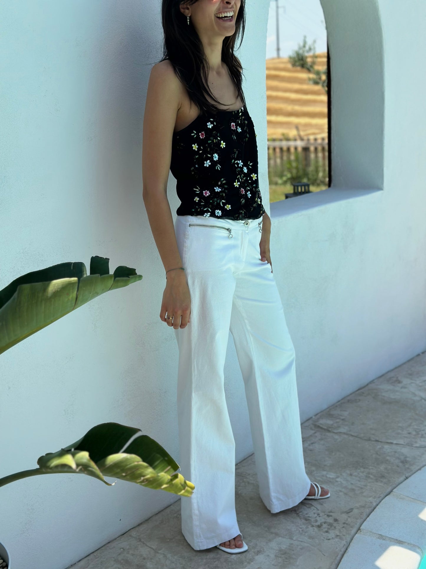 White flared pant