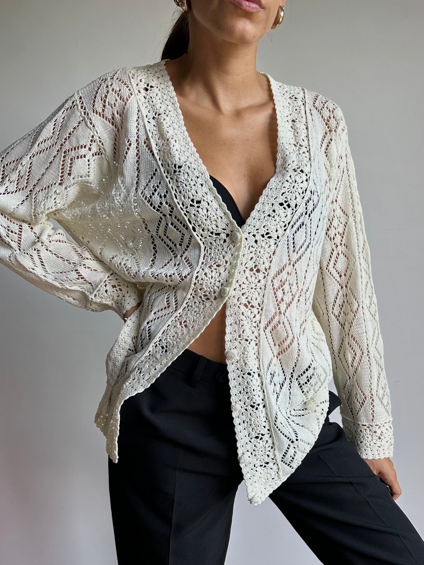V-neck crochet cardigan