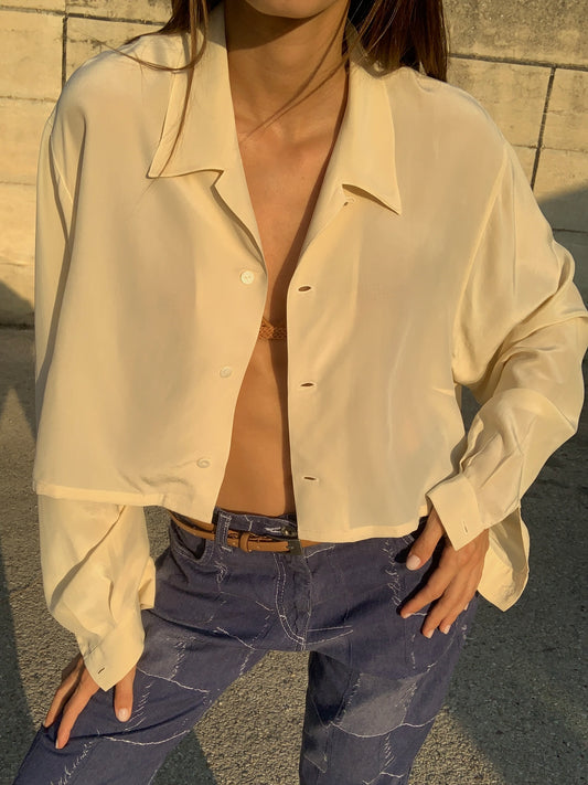 Cropped pure silk shirt