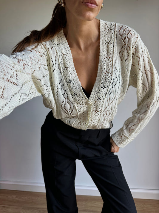 V-neck crochet cardigan