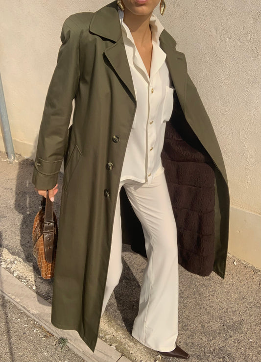 Vintage olive teddy trench coat
