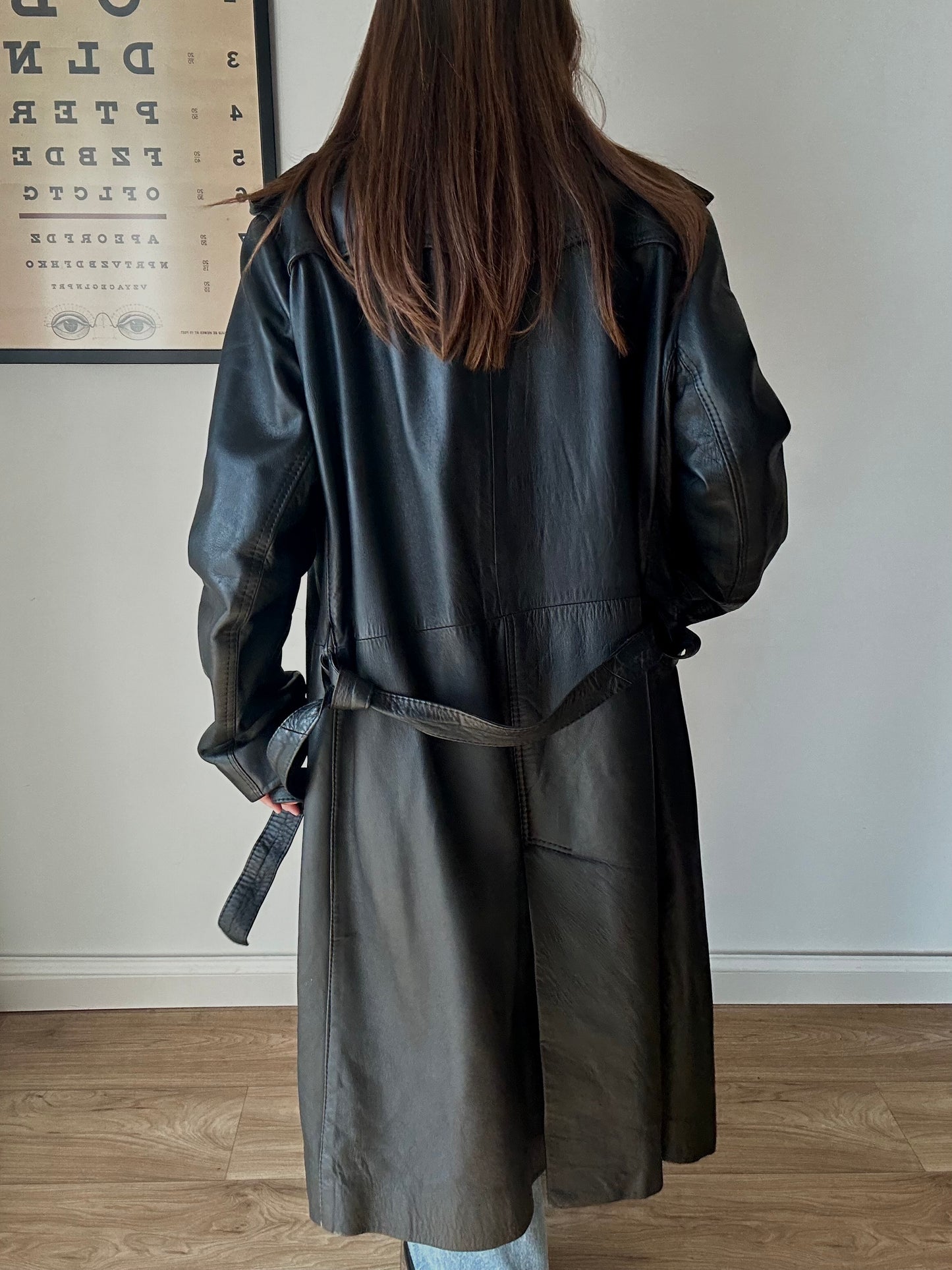 Leather maxi trench coat