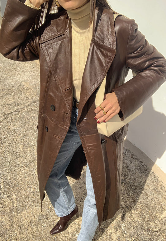 Vintage double-breasted leather trench coat